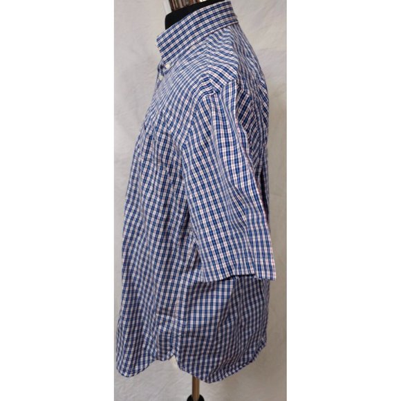 Tommy Hilfiger Mens Medium Blue Red Plaid Short Sleeve Button Down Logo Shirt - Picture 5 of 11